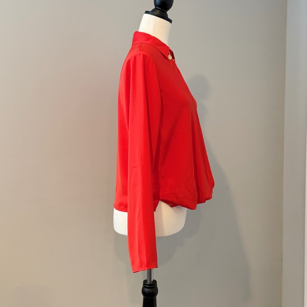 Michael Kors Persimmon Orange Chain Detail Blouse Gold Accent Size Small - Picture 12 of 16